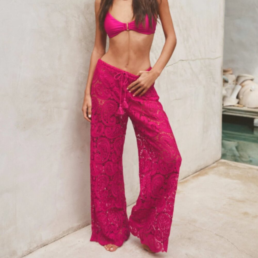 NWT L'AGENCE Geraldine Paisley Crochet Cover-Up Pants